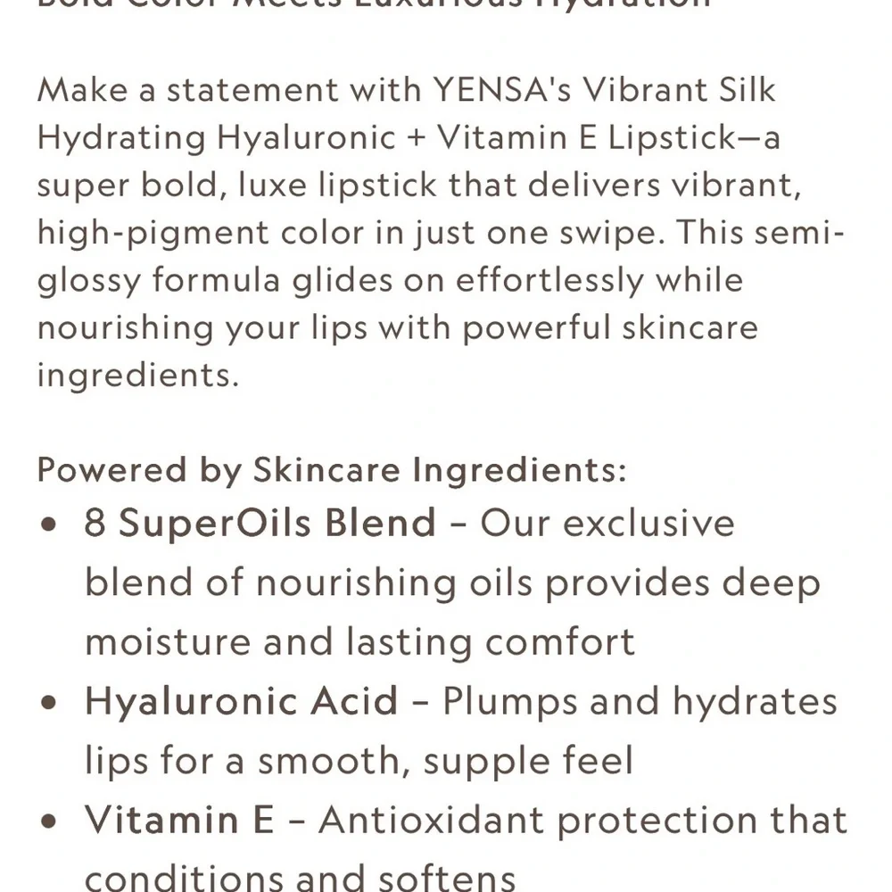 Yensa Super 8 Vibrant Silk Lipstick in “Captivate”   (BNIB)